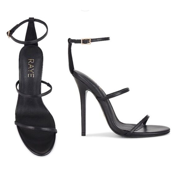 REVOLVE RAYE Clemens Strappy Heel in Black Leather Mismatched Sizes 8.5 and 9 - Picture 1 of 16